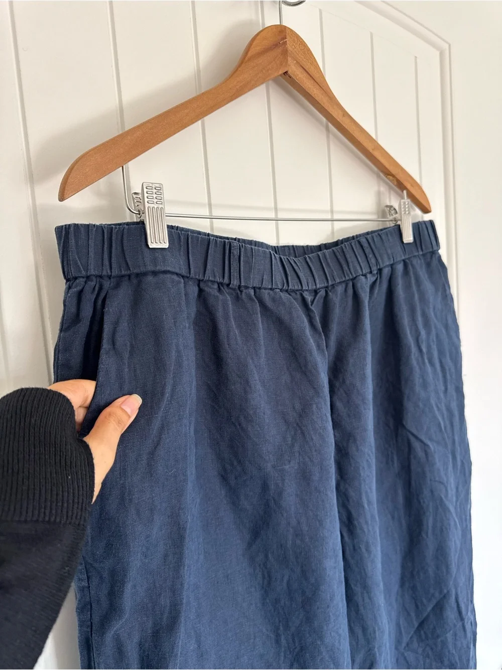 Quince 100% European Linen Pants Navy Blue Elastic Waist Wide Leg XL Womens